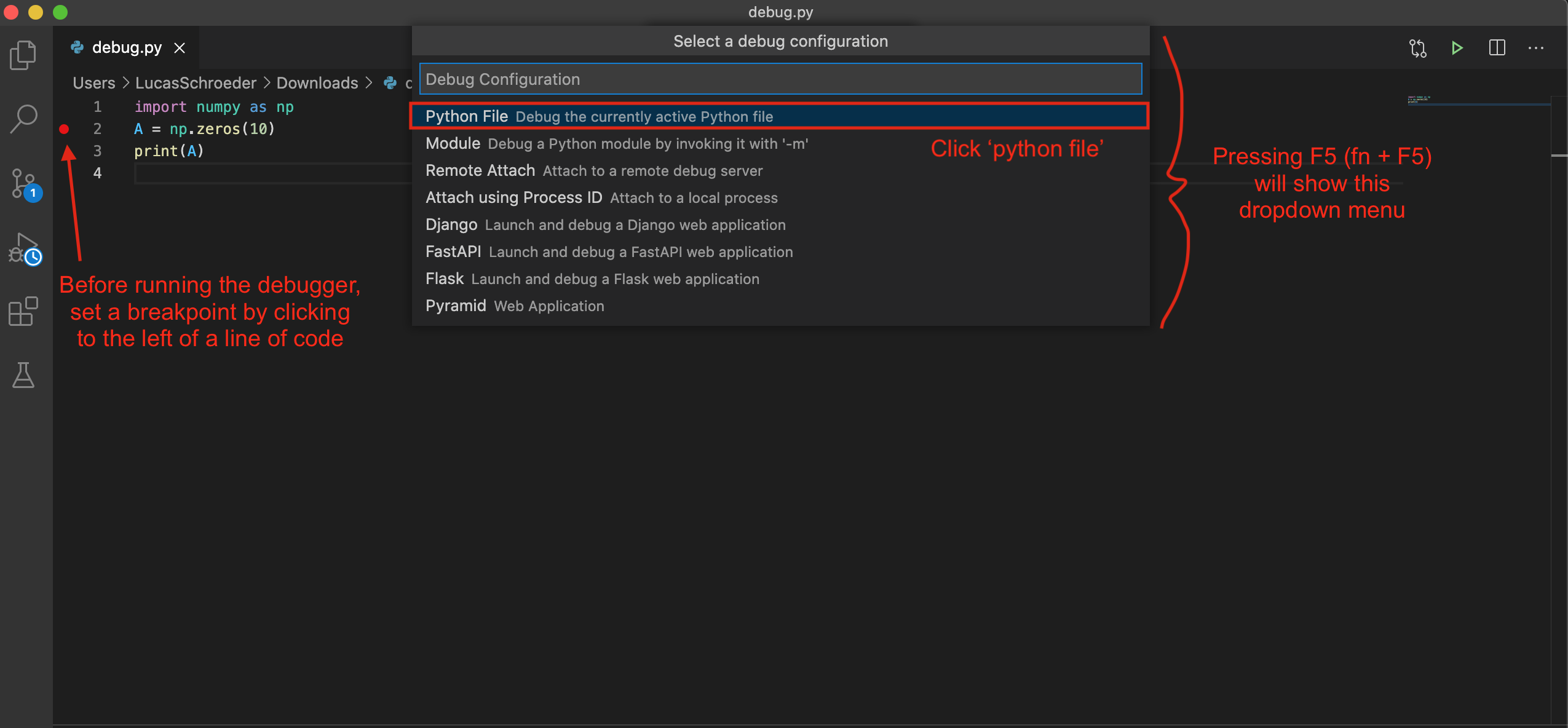 Vs Code Dropdown Menu With Python File Option Highlighted